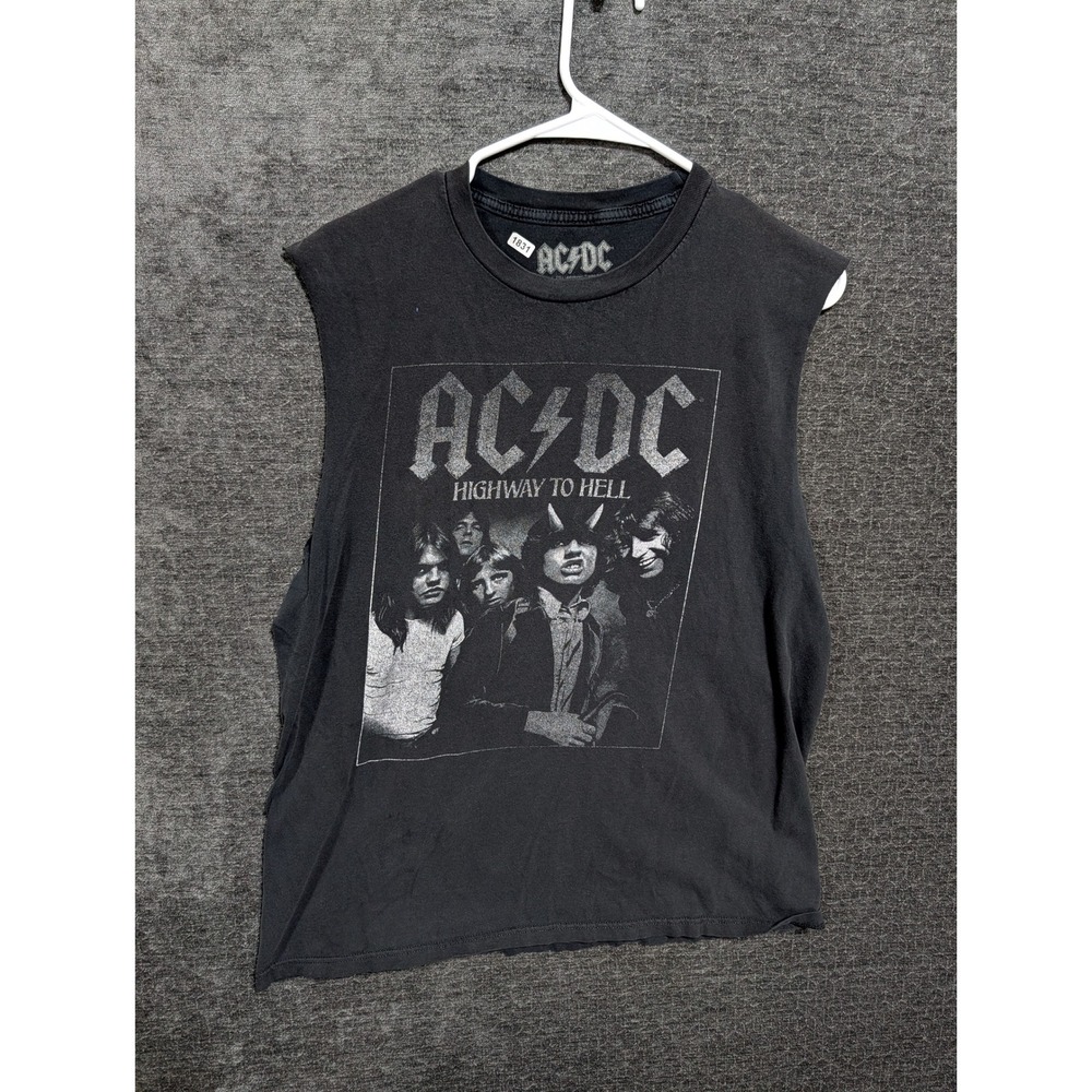 AC/DC Highway to Hell Graphic Muscle Tee Sleeveless Rock Band Shirt Black Large
